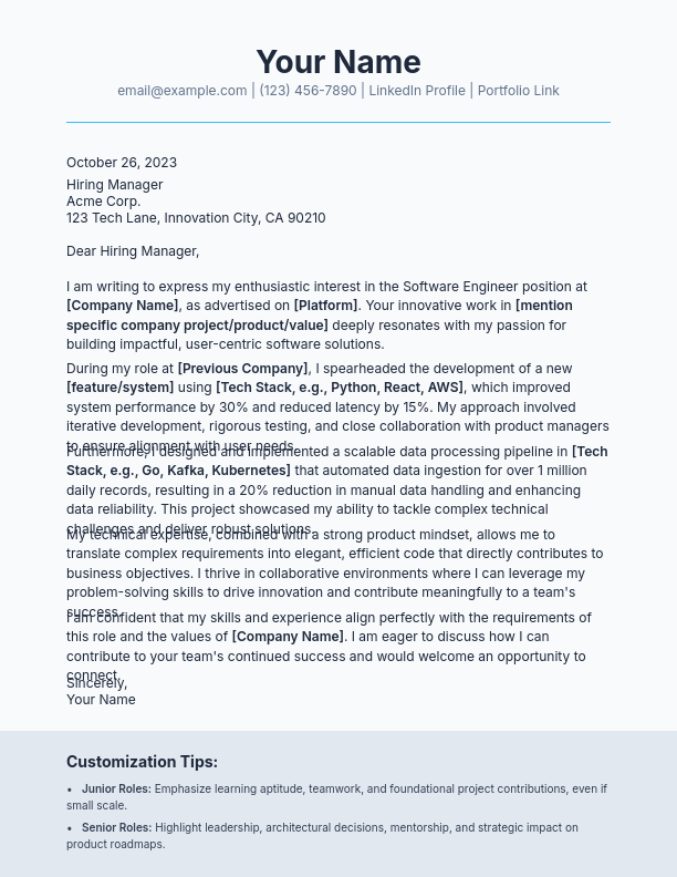 Product-Focused Software Engineer Letter